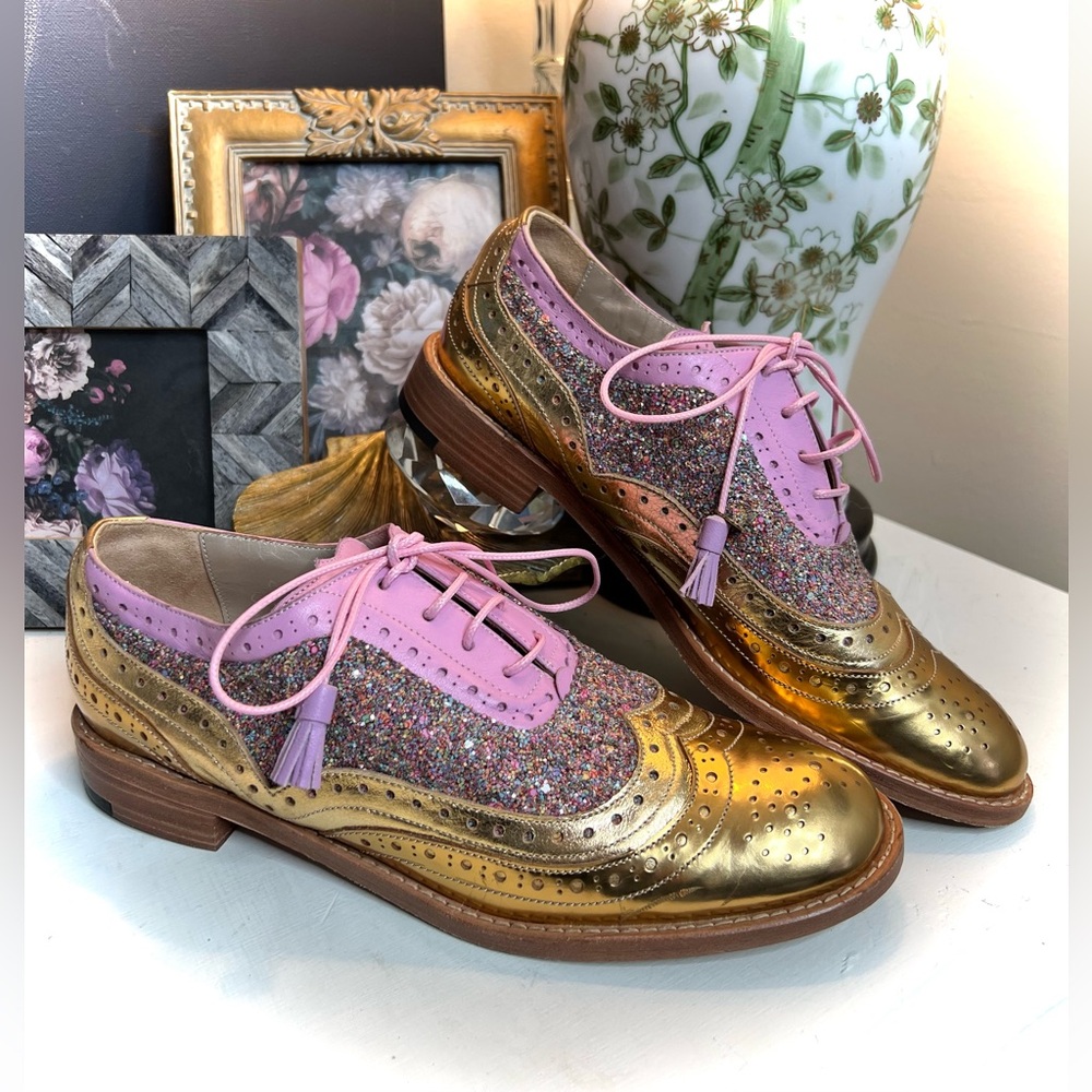 ABO Gold Pink and Glitter Dolly Brogues Oxford Shoes